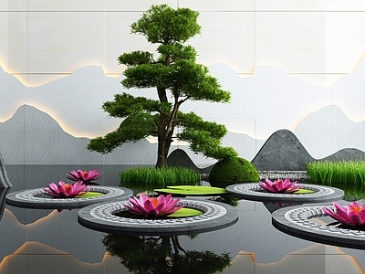 新中式水池小品