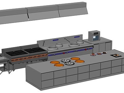 现代酒店后厨台面 厨房用品组合 饭店中央厨房 食物