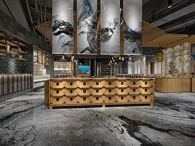 新中式火锅店 餐馆 餐厅 饭店 餐厅食堂 餐桌椅 前台