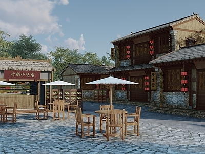 中式商业街 老街小吃移动售卖店 古街美食活动空间 古镇商业业态