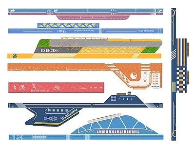 现代登高面 彩虹跑道 健身跑道 公园绿道 中转站