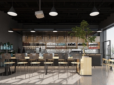 工业风奶茶咖啡店 备餐区 单层 收银