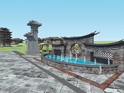 中式遗址公园 文化景观装置小品 牌坊牌楼