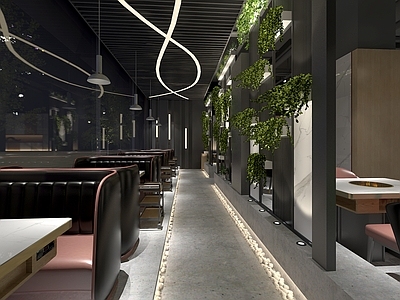现代火锅店 就餐区 窗景