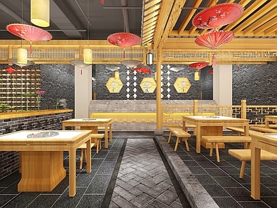 新中式火锅店 挂画 椅