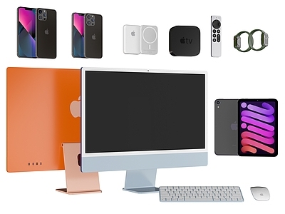 现代苹果电子产品组合 ipad imac 充电宝 手机 平板 鼠标 键盘 显示屏 平板电脑