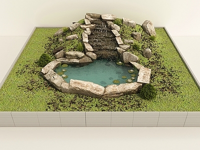 现代假山水景 小品 水池 假山