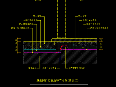 卫生间门槛石地坪节点图 铺法二