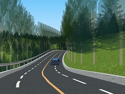 现代道路公路景观 行道树 林树木