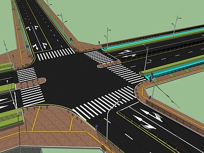 现代市政道路 公路 十字路口交通信号