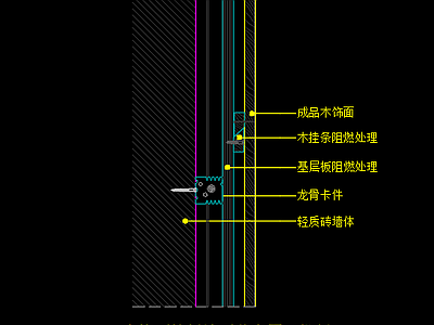 木饰面挂板墙面节点图 纵剖 轻质砖墙体