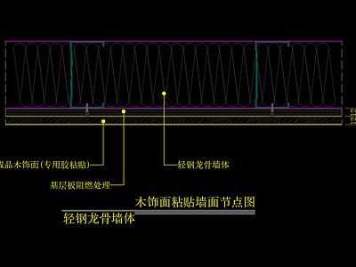 木饰面粘贴墙面节点图 轻钢龙骨墙体