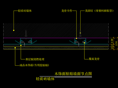 木饰面粘贴墙面节点图 轻质砖墙体