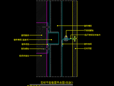 石材干挂墙面节点图 纵剖 轻质砖墙体