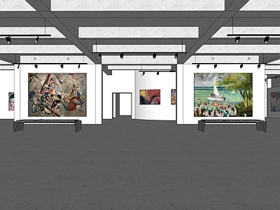 现代展厅 画展 挂画 轨道灯