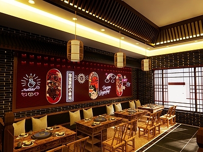中式火锅店大厅 包厢 卡座
