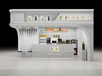 现代奶茶店 备餐区 单层