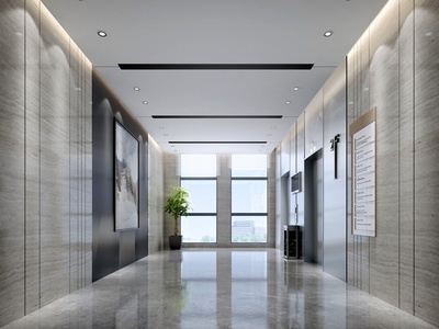 现代公司电梯间 装饰画 植物 楼层指示牌