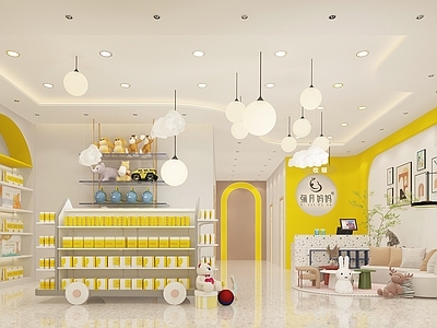 现代母婴店 墙柜 中岛店 儿童沙发 吊灯 前台