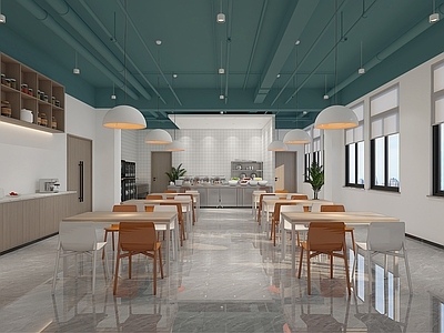 现代员工食堂 洗碗机 自助区 管道