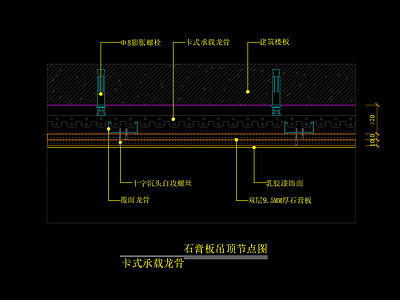 石膏板吊顶节点图 卡式承载龙骨