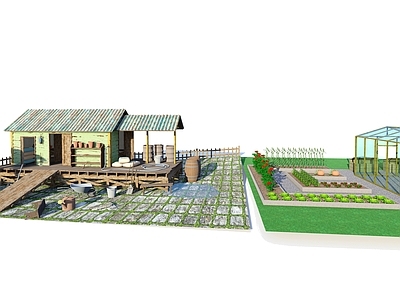 现代工具房 小木屋 玻璃房 菜地 劳动工具 蜂箱