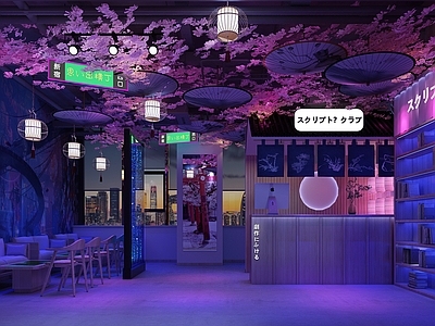 日式赛博朋克光感剧本杀大厅 过道