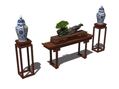中式装饰柜 瓶子 案台 植物