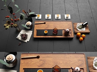 新中式茶具 茶杯 茶盘 茶壶 绿植 摆件 茶叶 茶海 茶杯 陈设品