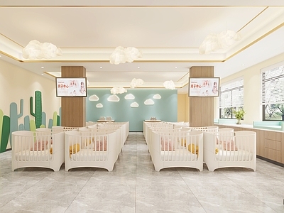 现代母婴店 月子中心过道 育婴室