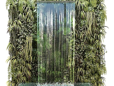 现代绿植墙 喷泉