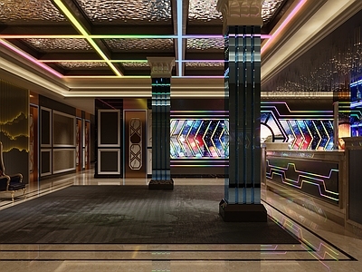 现代KTV 山水格栅背景 酒柜 线条灯 动态灯带
