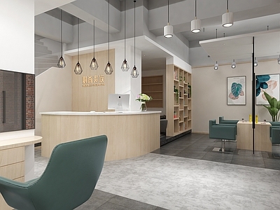 工业风美发店 收银台 美发 装饰柜 装饰挂画