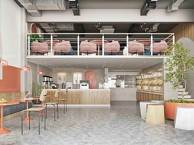 现代奶茶店 面包店 甜品店 咖啡厅 前台 餐饮 休闲桌椅 水吧