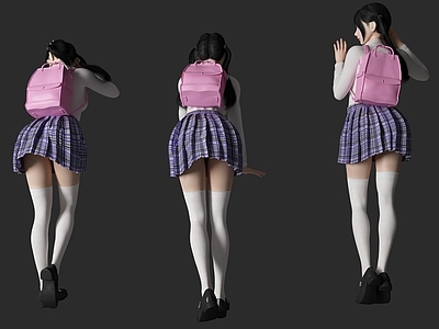 现代女人 jk制服 萝莉女生 学生 双马尾女孩 背包人物