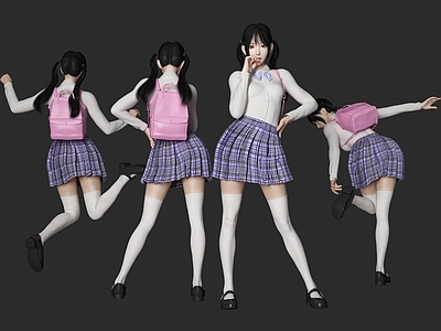 现代女人 jk制服 萝莉女生 学生 双马尾女孩 背包