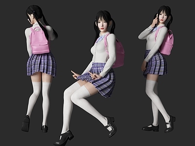 现代女人 jk制服 萝莉女生 学生 双马尾女孩 背包