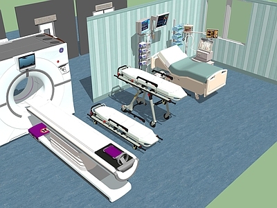 现代医疗器材 X光机 核磁共振 CT 担架 重症监护室 医院门 医院设备