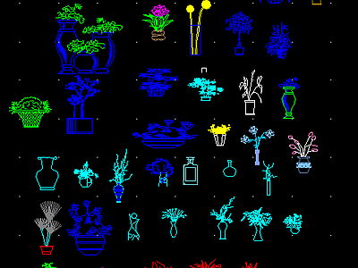 装饰设计室内绿化饰品陈设植物CAD图库 施工图