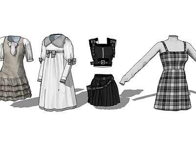 现代服装 连衣裙 制服 少年格子裙