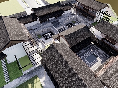 中式四合院 庭院景观