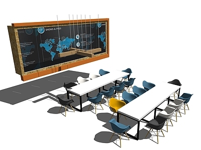 现代会议桌 洽谈桌 桌椅组合 投影布