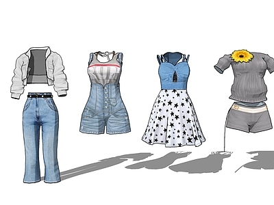 现代服装 服装搭配 服装套装 牛仔 背带裤