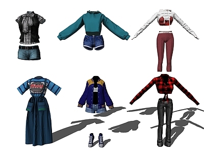 现代服装 女装 服饰搭配 衣服套装 背带裙 短裤