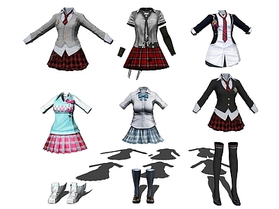 现代服装 制服 学院风校服 格子裙 jk制服