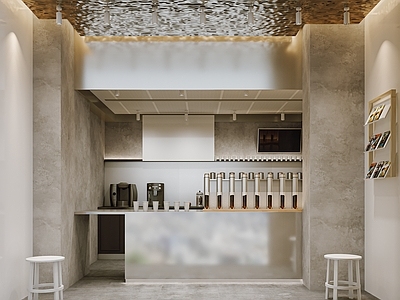 现代奶茶店 备餐区 单层