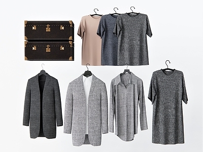 现代服装 衣服 外套 西装 线衫 箱子 行李箱 毛衣