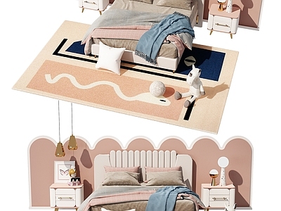 现代女儿床 地毯 床头柜 玩具 布偶组合 其他造型
