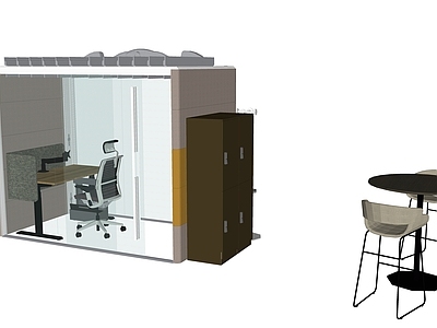 现代办公室 玻璃隔音仓 办公柜 洽谈桌 椅 写字 桌