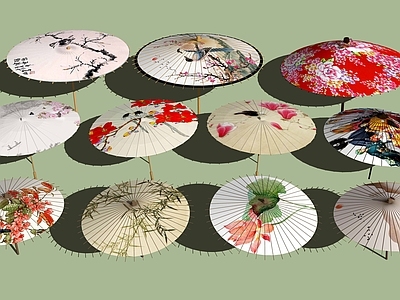 中式油纸伞组合